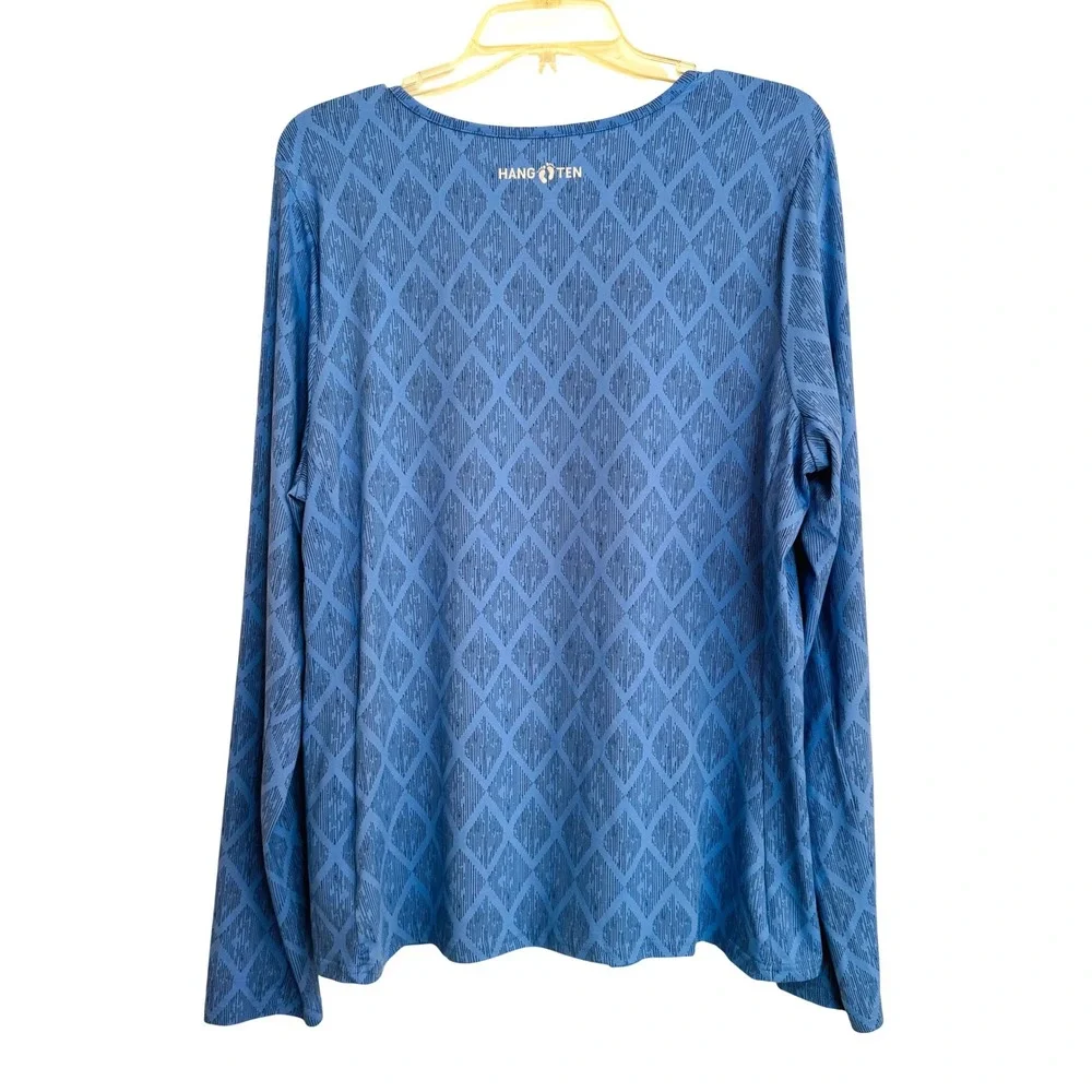 Hang Ten Women's XXL Blue Geometric Diamond Long Sleeve‎ Sun Shirt Beach Swim